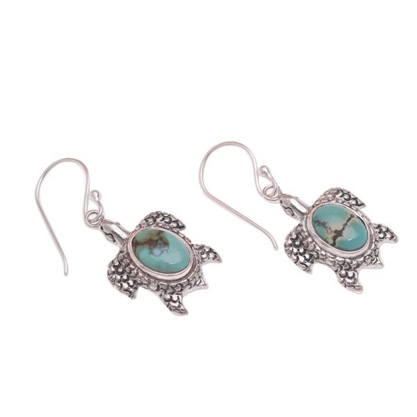Alternate image for Reconstituted Turquoise Turtle Earrings in Sterling Silver Turtle Pond