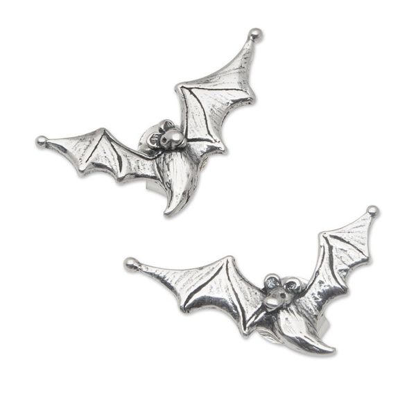 Alternate image for Polished Bat-Themed Sterling Silver Button Earrings Ethereal Bats