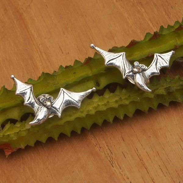 Alternate image for Polished Bat-Themed Sterling Silver Button Earrings Ethereal Bats