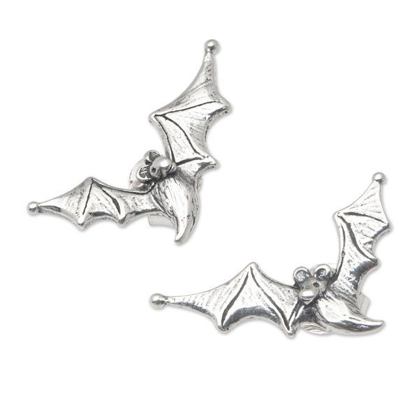 Alternate image for Polished Bat-Themed Sterling Silver Button Earrings Ethereal Bats