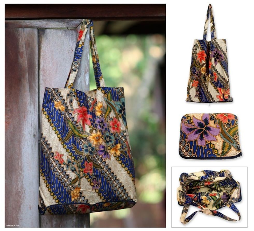 Batik Cotton Foldable Shopping Tote Bag 'Jogjakarta Legacy'