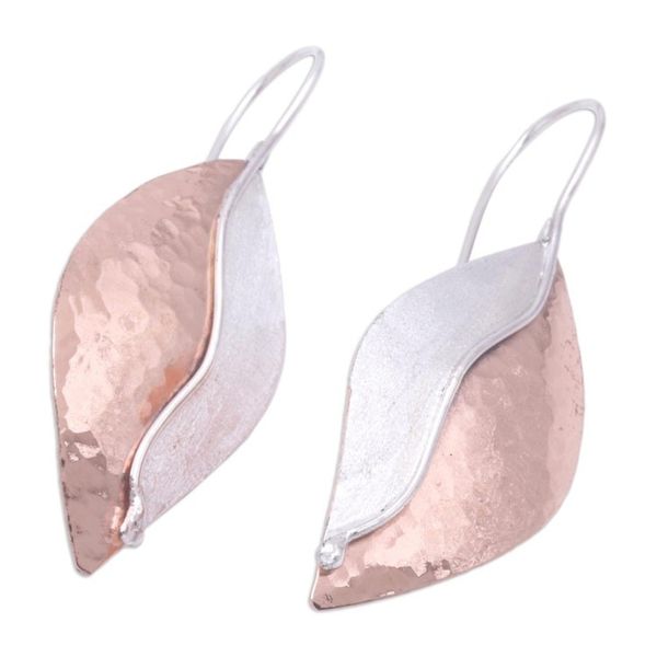 Alternate image for Leaf-Shaped Drop Earrings with Rose Gold Accents Rose Autumn Leaves