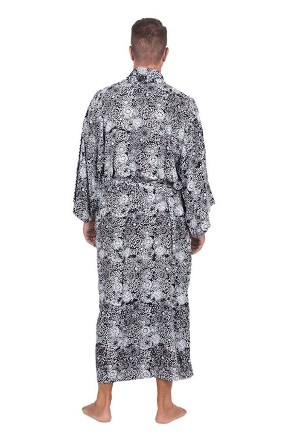 Alternate image for Mens Black Batik Patterned Robe Midnight Stars