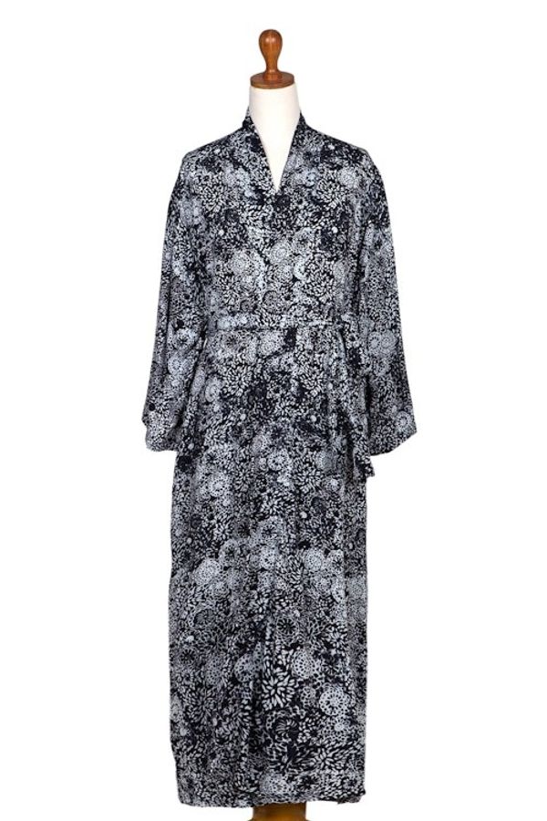 Alternate image for Mens Black Batik Patterned Robe Midnight Stars