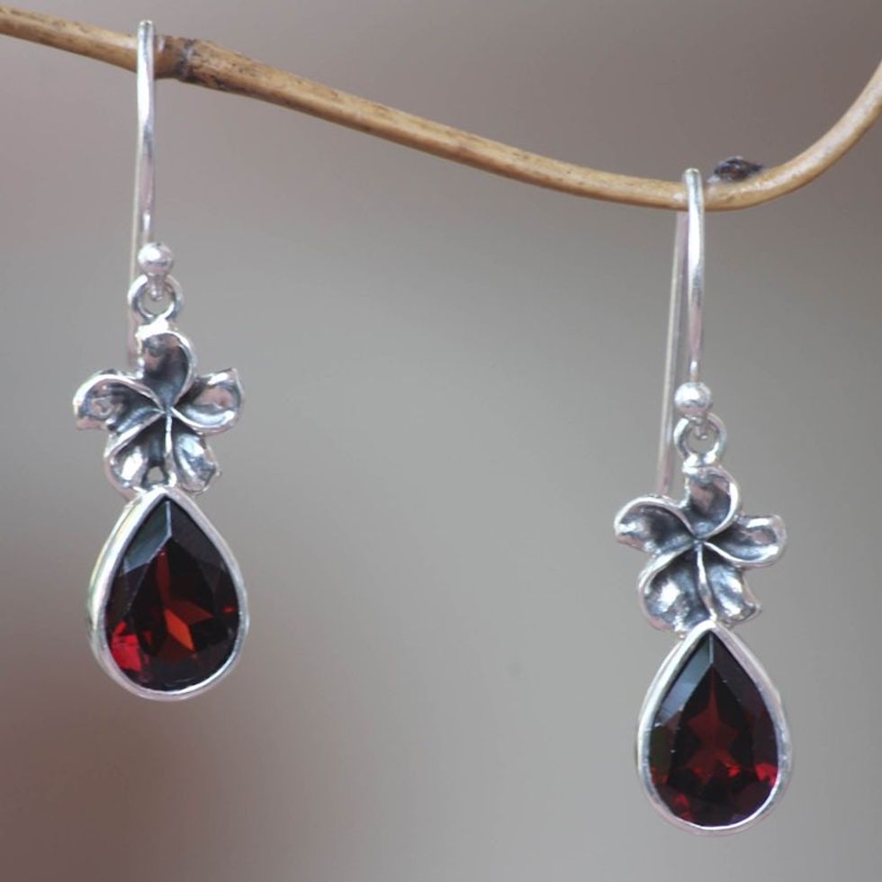 Garnet Floral Earrings from Indonesia 'Plumeria Dew'