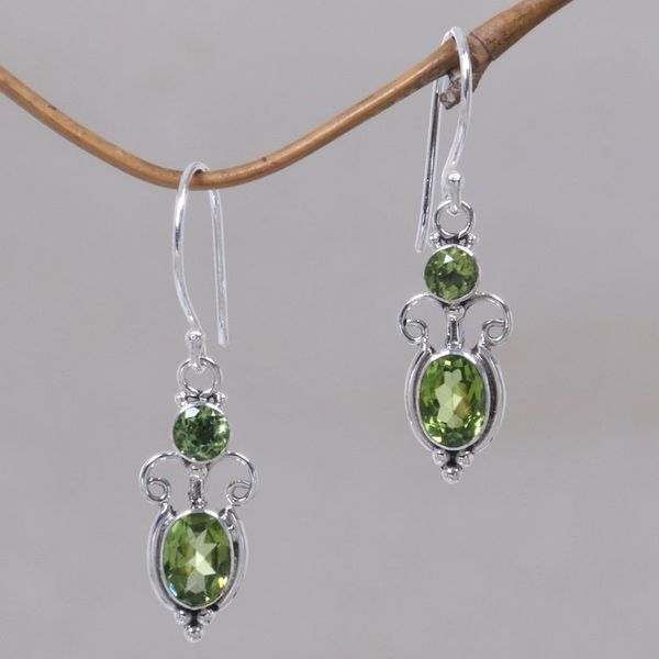 Alternate image for Peridot Sterling Silver Dangle Earrings Crown Princess