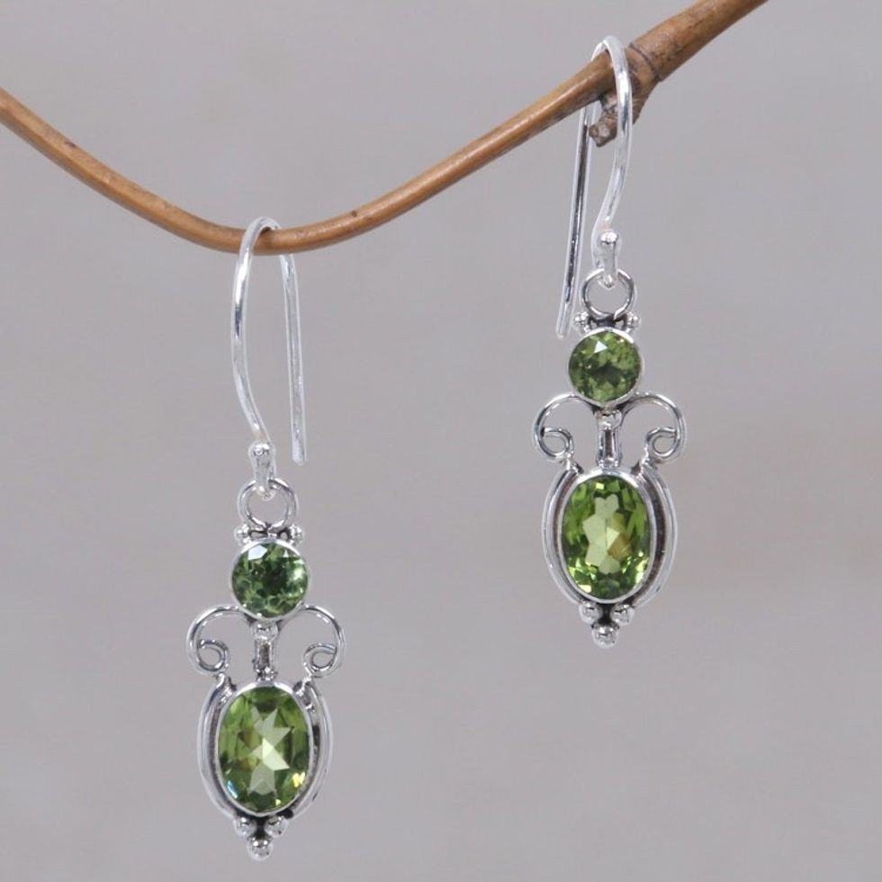 Peridot Sterling Silver Dangle Earrings 'Crown Princess'
