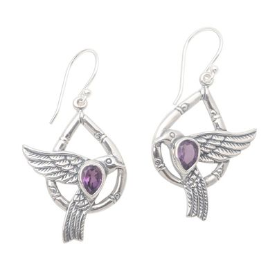 Alternate image for Dove-Themed Faceted Amethyst Dangle Earrings from Bali Bamboo Doves