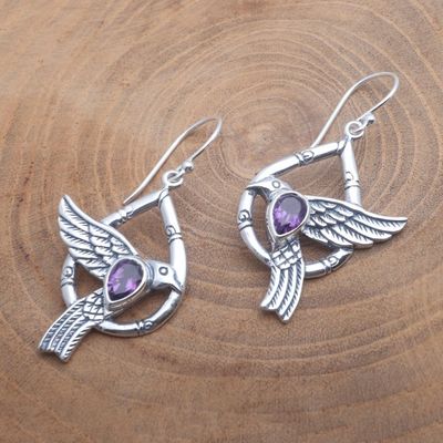 Alternate image for Dove-Themed Faceted Amethyst Dangle Earrings from Bali Bamboo Doves