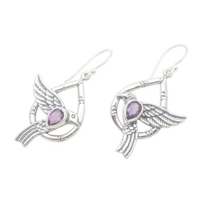 Alternate image for Dove-Themed Faceted Amethyst Dangle Earrings from Bali Bamboo Doves