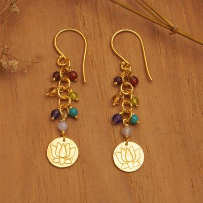 Primary image for 18k Gold-Plated Multi-Gemstone Beaded Dangle Earrings Chakra of Paradise
