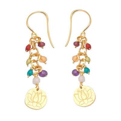 Alternate image for 18k Gold-Plated Multi-Gemstone Beaded Dangle Earrings Chakra of Paradise