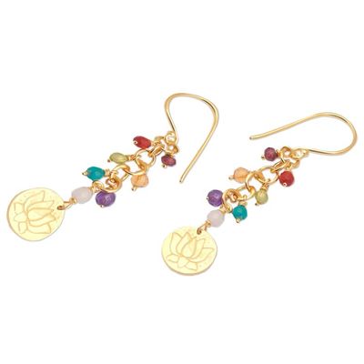 Alternate image for 18k Gold-Plated Multi-Gemstone Beaded Dangle Earrings Chakra of Paradise