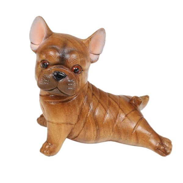 Alternate image for Hand-Carved Suar Wood Figurine of Stretching Brown Bulldog Stretching Brown Bulldog
