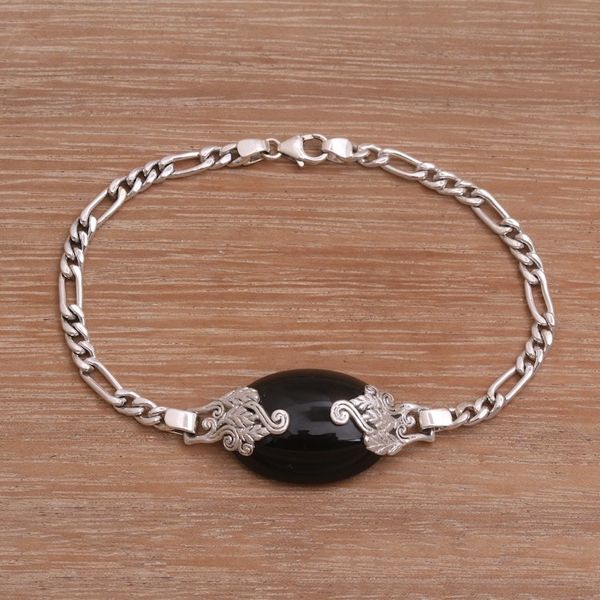 Alternate image for Onyx and Sterling Silver Pendant Bracelet from Bali Midnight Grove