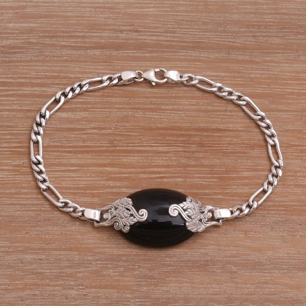 Onyx and Sterling Silver Pendant Bracelet from Bali 'Midnight Grove'