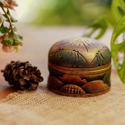 Alternate image for Mahogany Wood Round Metallic Gold Keepsake Jewelry Box Bougainvillea Blossom