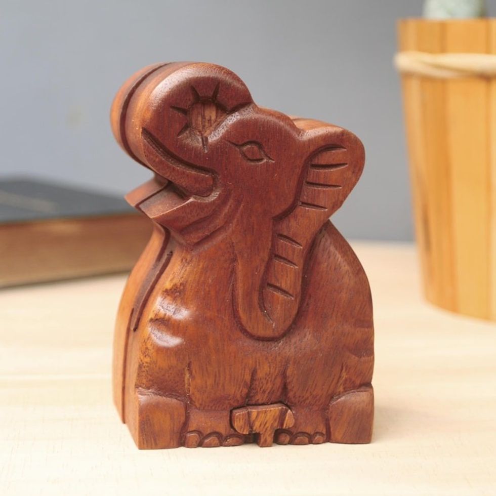 Elephant Theme Wood Puzzle Box 'Elephant Secret'