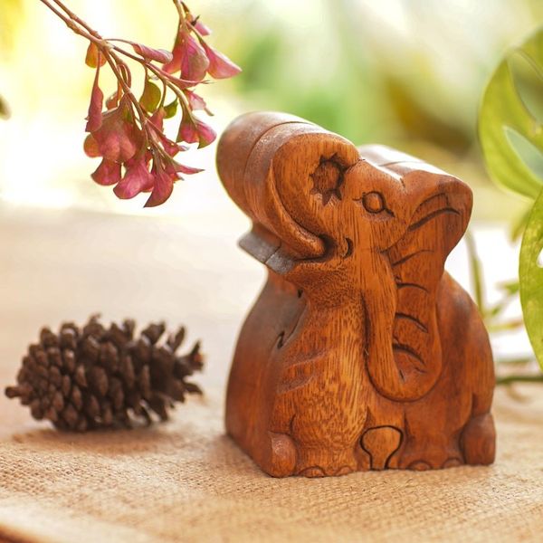 Alternate image for Elephant Theme Wood Puzzle Box Elephant Secret