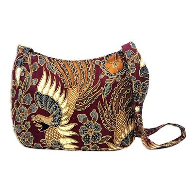 Alternate image for Beaded Red Cotton Batik Shoulder Bag Kings Bird