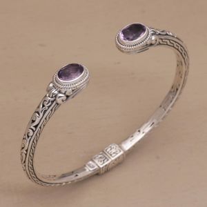Image for Modern Balinese Amethyst and 925 Silver Cuff Bracelet 'Magical Attraction'