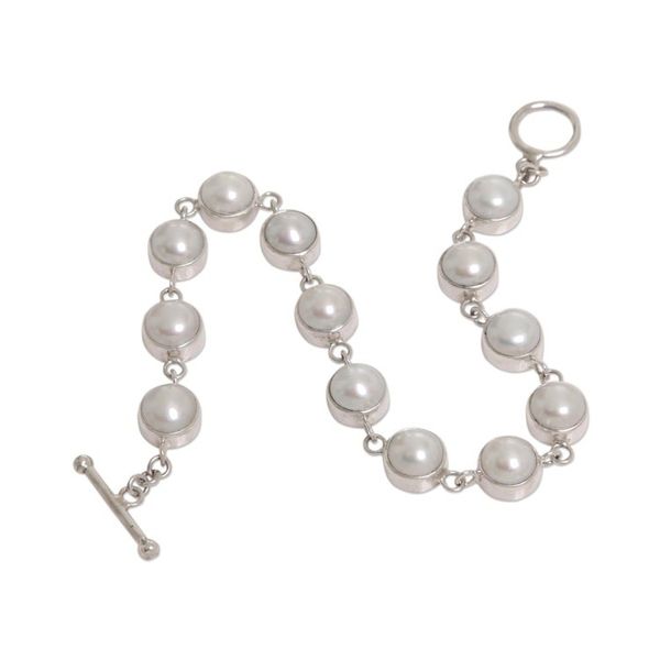Alternate image for Pearl Sterling Silver Link Bracelet Sterling Contrasts