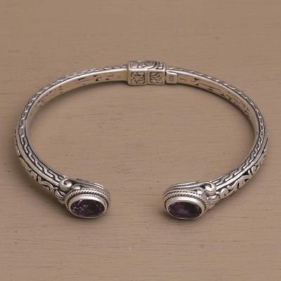 Alternate image for Modern Balinese Amethyst and 925 Silver Cuff Bracelet Magical Attraction