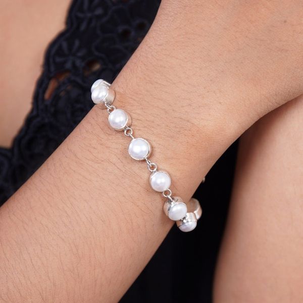 Alternate image for Pearl Sterling Silver Link Bracelet Sterling Contrasts