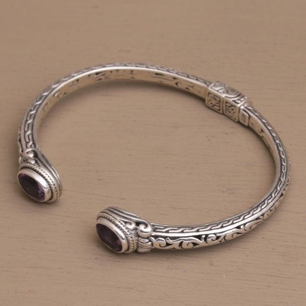 Alternate image for Modern Balinese Amethyst and 925 Silver Cuff Bracelet Magical Attraction