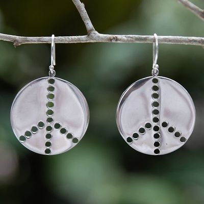 Alternate image for Peace-Themed Round Sterling Silver Dangle Earrings Peace Points