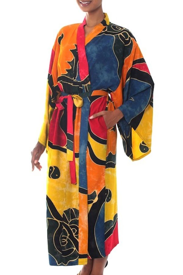 Alternate image for Womens Batik Patterned Robe Paradise Peacock