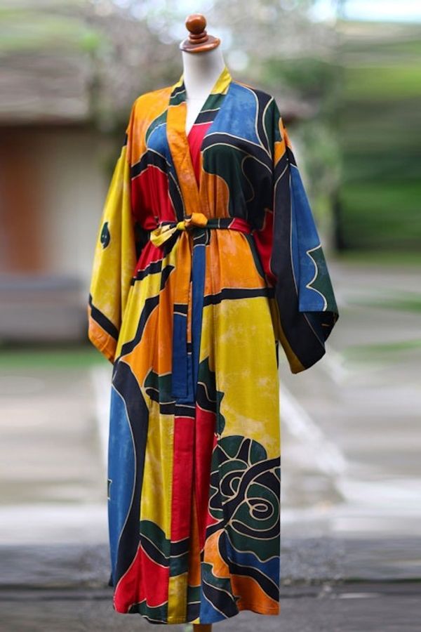 Alternate image for Womens Batik Patterned Robe Paradise Peacock