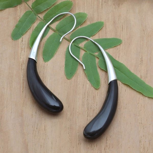 Alternate image for Minimalist High-Polished Sterling Silver Drop Earrings Dark Princess