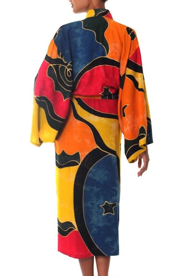 Alternate image for Womens Batik Patterned Robe Paradise Peacock