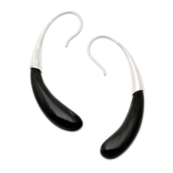 Alternate image for Minimalist High-Polished Sterling Silver Drop Earrings Dark Princess