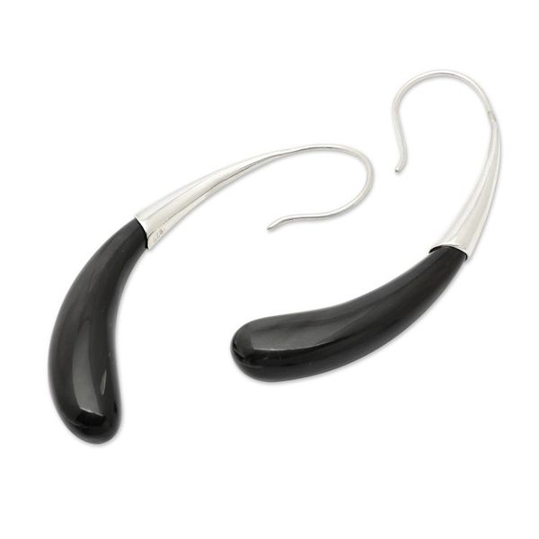 Alternate image for Minimalist High-Polished Sterling Silver Drop Earrings Dark Princess