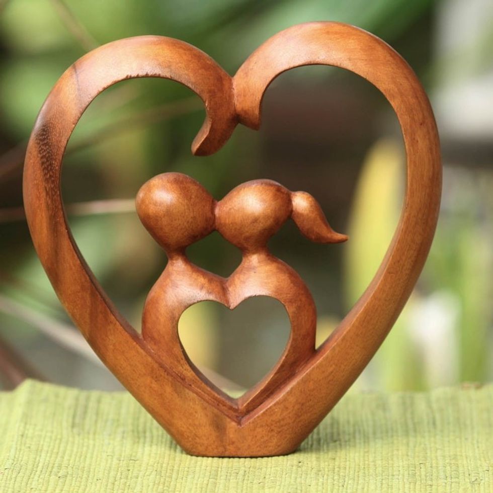 Hand Carved Heart Sculpture 'Story of Love'