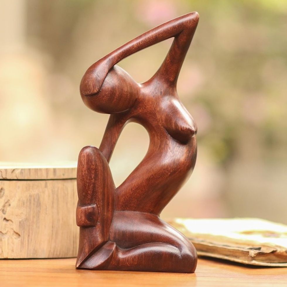 Hand-Carved Suar Wood Female Form Sculpture from Bali 'Sensuous Lady'