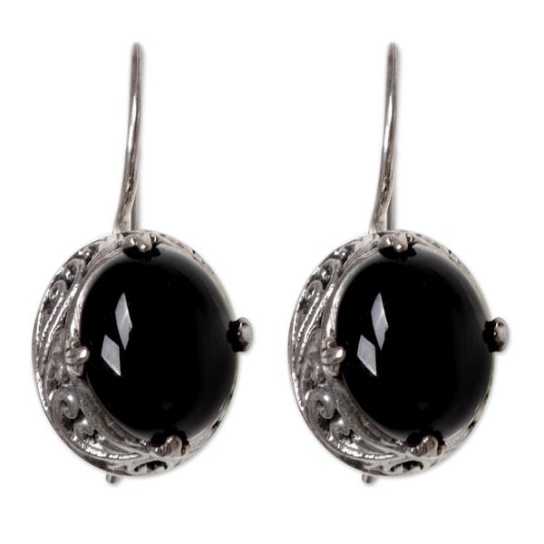 Alternate image for Onyx Sterling Silver Drop Earrings Angelic Aura
