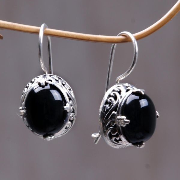 Alternate image for Onyx Sterling Silver Drop Earrings Angelic Aura