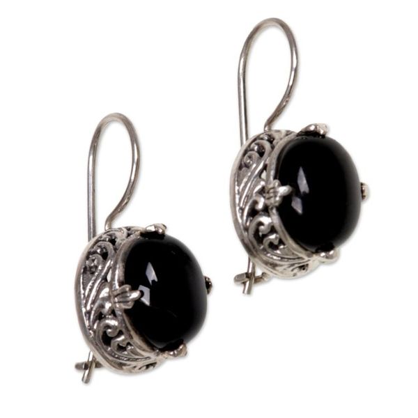 Alternate image for Onyx Sterling Silver Drop Earrings Angelic Aura