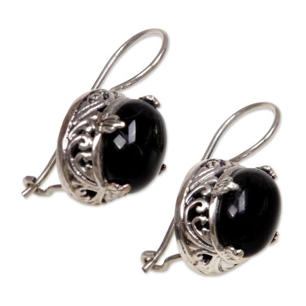 Alternate image for Onyx Sterling Silver Drop Earrings Angelic Aura