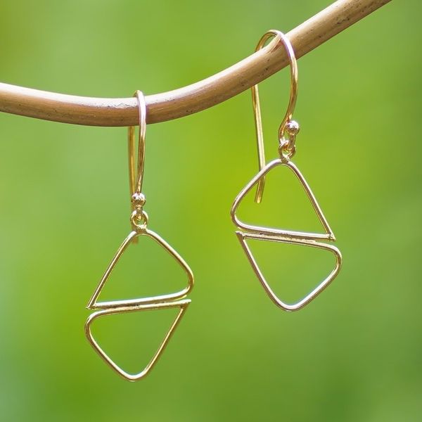 Alternate image for Geometric 18k Gold-Plated Brass Dangle Earrings from Bali Harmonious Dimensions