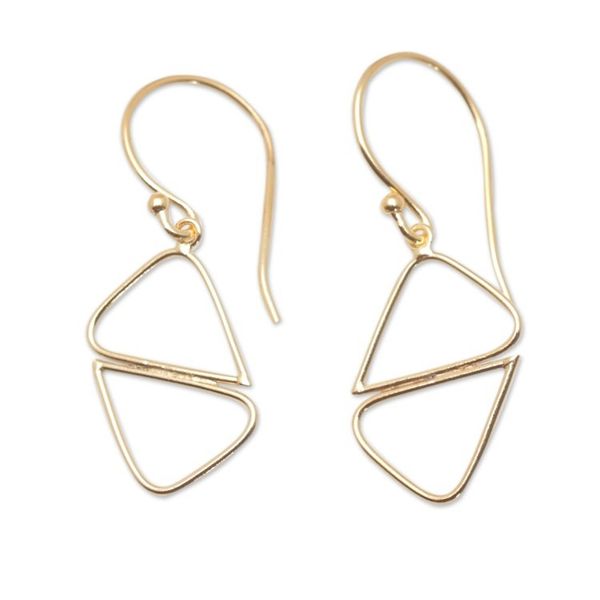 Alternate image for Geometric 18k Gold-Plated Brass Dangle Earrings from Bali Harmonious Dimensions
