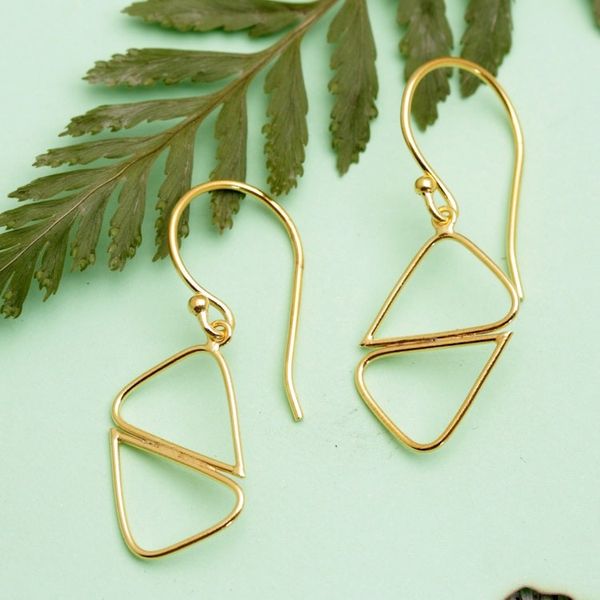 Alternate image for Geometric 18k Gold-Plated Brass Dangle Earrings from Bali Harmonious Dimensions