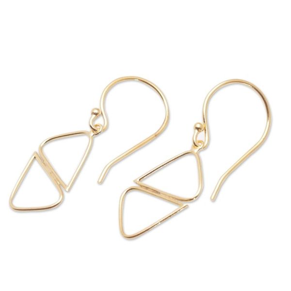 Alternate image for Geometric 18k Gold-Plated Brass Dangle Earrings from Bali Harmonious Dimensions