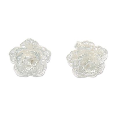 Alternate image for Polished Floral Sterling Silver Button Earrings Wintry Rose