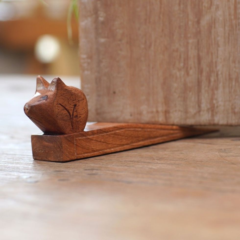 Hand Made Wood Door Stop with Piglet Motif 'Polite Piglet'