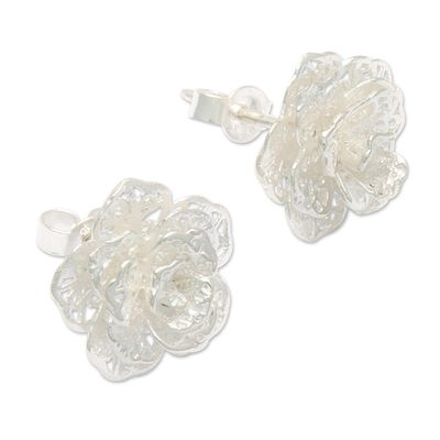 Alternate image for Polished Floral Sterling Silver Button Earrings Wintry Rose