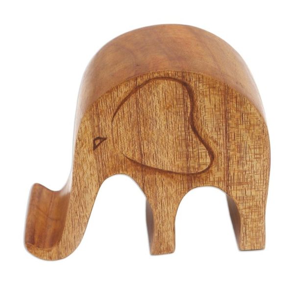 Alternate image for Handmade Jempinis Wood Elephant Phone Stand Dialing Elephant